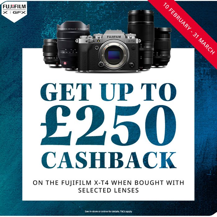Claim up to £250 cashback on the Fujifilm X-T4 plus selected lenses